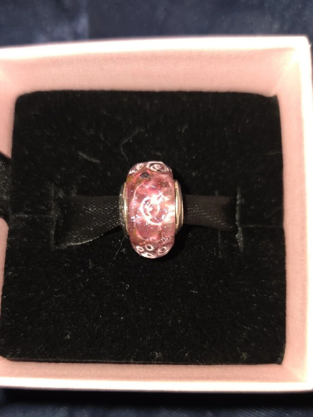 Pandora Pink Sparkle Murano Glass Charm Ring